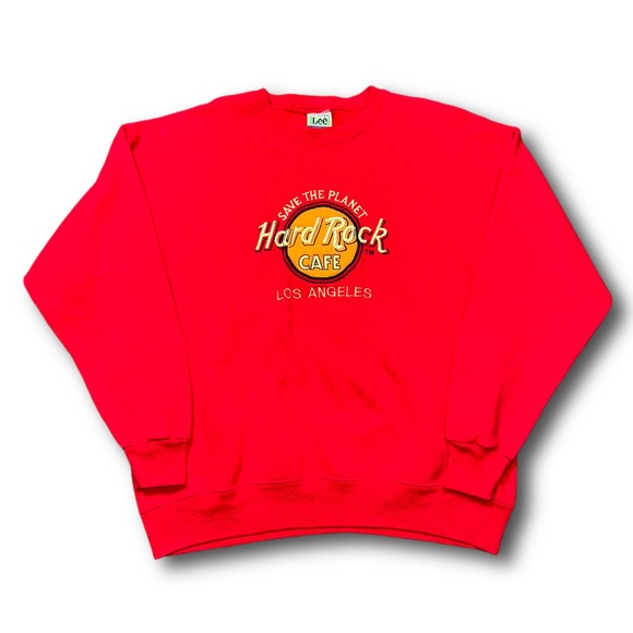 Hard Rock Café Los Angelos 90s Vintage Red Crewneck Sweater - Picture 1 of 5